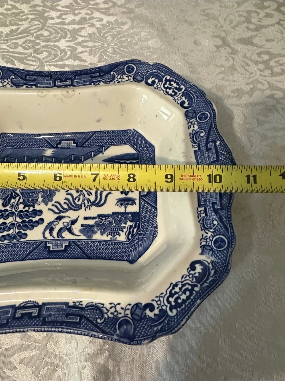 Antique Allertons England Blue Willow Scalloped Vegetable Serving Bowl
